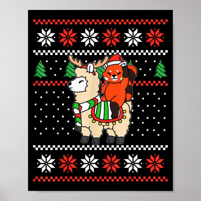 Poster Suéter Feio de Natal de Panda Vermelho Rena Lhama  (Frente)