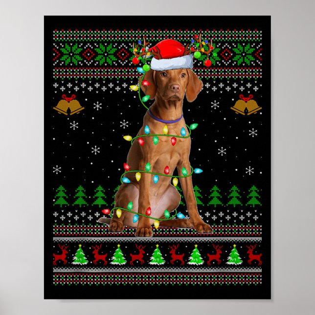 Poster Suéteres de Natal Feios de Cachorro Vizsla Festa d (Frente)