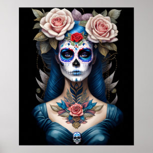 Poster Sugar Skull Art - Coloração do Dia de los Muertos