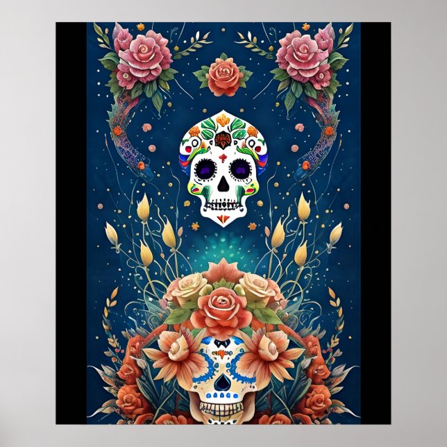 Poster Sugar Skull Art - Feriado do Dia de los Muertos (Frente)
