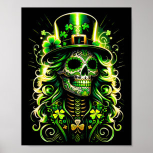 Poster Sugar Skull Dia de São Patrício Dia dos Mortos Lep