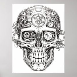 Poster Sugar Skull Image Black + White Art on Wall