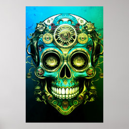 Poster Sugar Skull Images Cool Green + Blue Guy on a Wall