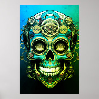 Poster Sugar Skull Images Cool Green + Blue Guy on a Wall