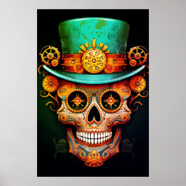 Poster Sugar Skull Images Cool Guy in a Cool Hat on Wall