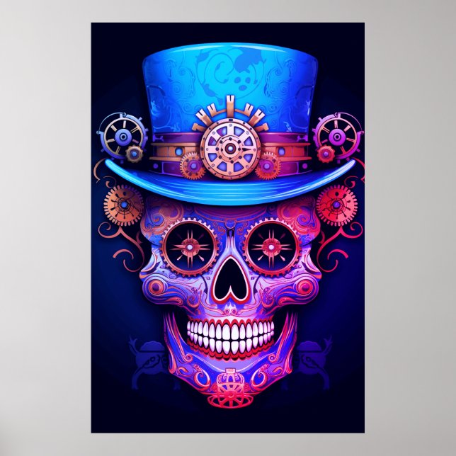 Poster Sugar Skull Images Cool Guy in a Top Hat on a Wall (Frente)