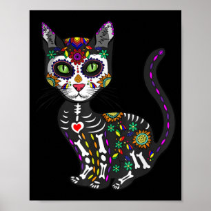 Poster Sugar Skull Mexican Cat Halloween Day Of The Dead
