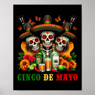 Poster Sugar Skull Tequila Cinco De Mayo Mexicano Fiesta 
