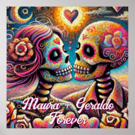 Poster Sugar Skulls in Love Chalk Pastel Personalized