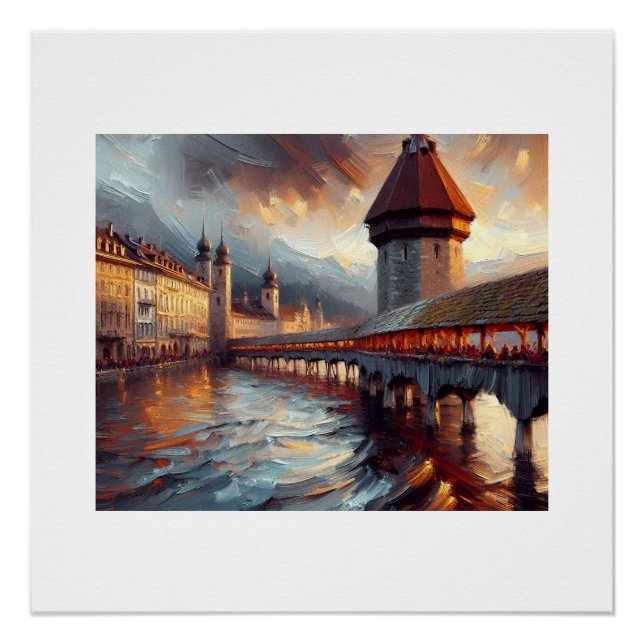 Póster Suiça da ponte de Chapel, (Frente)