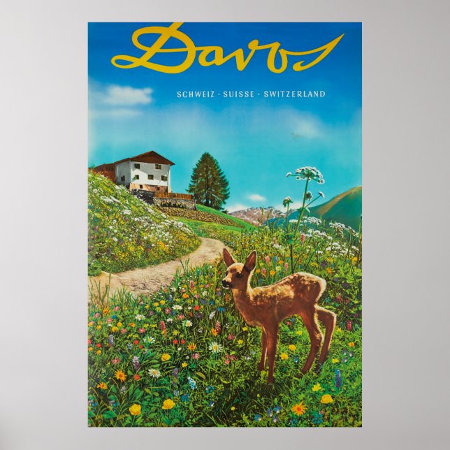 Póster Suiça de Viagens vintage animal de Davos (Frente)