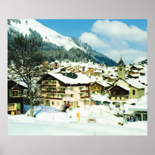 Poster Suiça do vintage, estância de esqui de Morgins