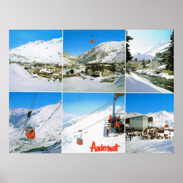 Póster Suiça, estação de esqui de inverno Andermatt (Frente)