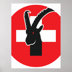 Poster Suiça Ibex Swiss National Animal Flag