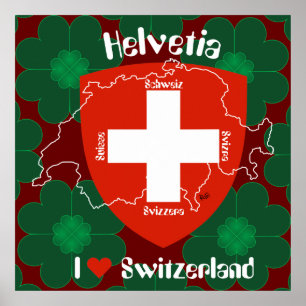 Póster Suíça, Suisse, Svizzera, Svizra, Switzerland