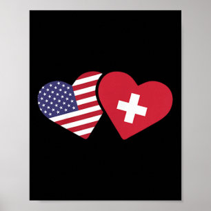 Poster Suiça U Flag T Shirt Heart Swiss American