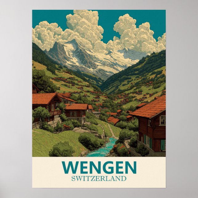 Poster Suiça Wengen Viagens vintage (Frente)