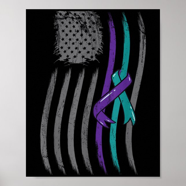 Poster Suicide Prevention American Flag Purple Awareness  (Frente)