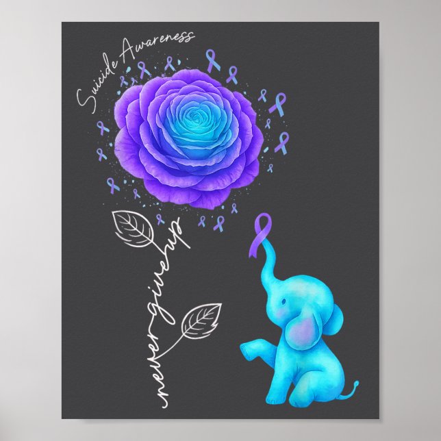 Poster Suicide Prevention Teal Purple Flower Elephant Rib (Frente)