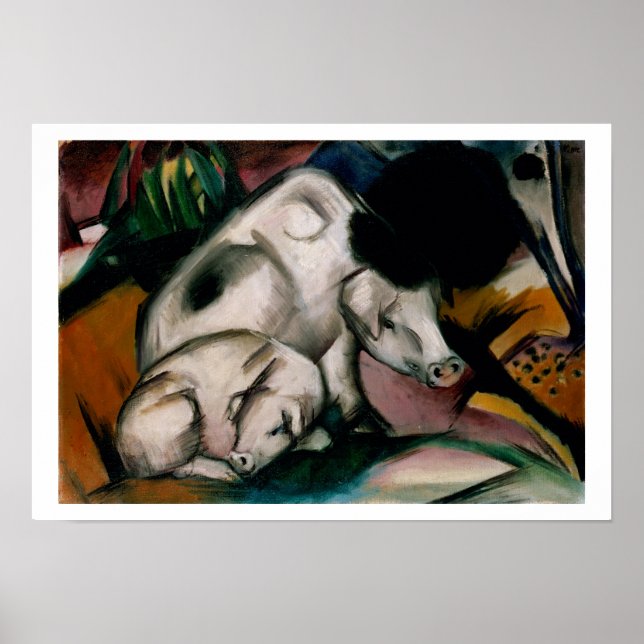 Póster Suínos, c.1912 (óleo na canvas) (Frente)