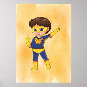 Poster Suit Amarelo Super-Herói! Crianças divertidas Arte
