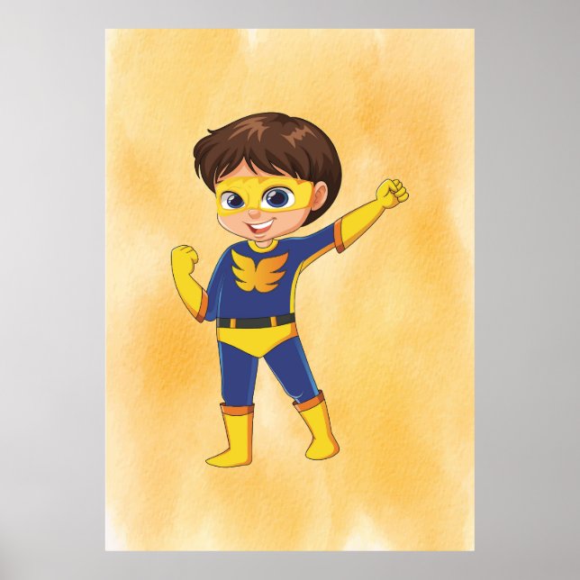 Poster Suit Amarelo Super-Herói! Crianças divertidas Arte (Frente)