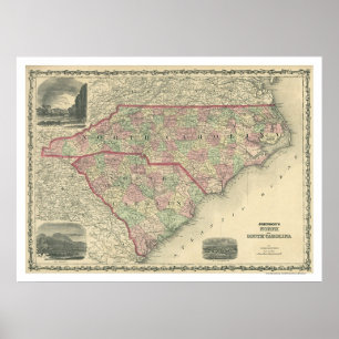 Póster Sul & mapa 1861 de North Carolina
