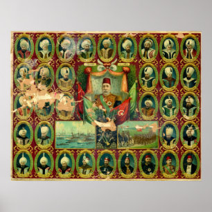 Poster Sultões do vintage da dinastia do otomano