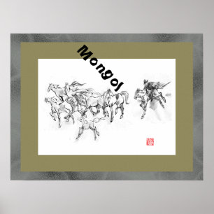 Poster Sumi equestre de arte equestre do cavalo japonês