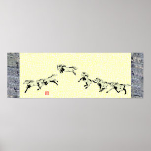 Póster Sumi equestre de arte equestre do cavalo japonês