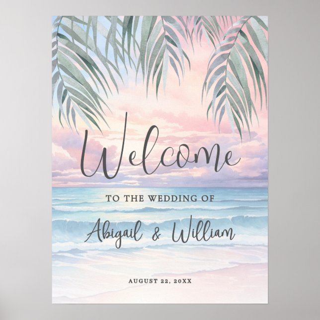 Poster Summer Beach Wedding Welcome Sign (Frente)
