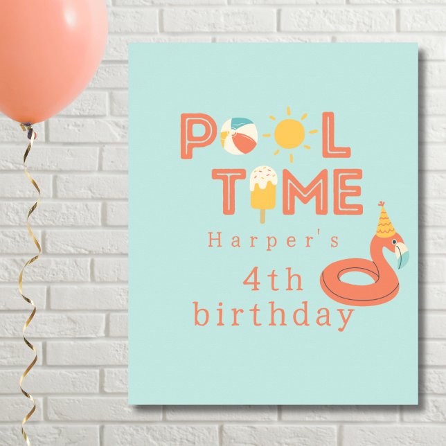 Poster summer flamingo popsicle kids birthday pool party (flamingo pool time birthday pool party poster print sign.personalized name digital instant download )