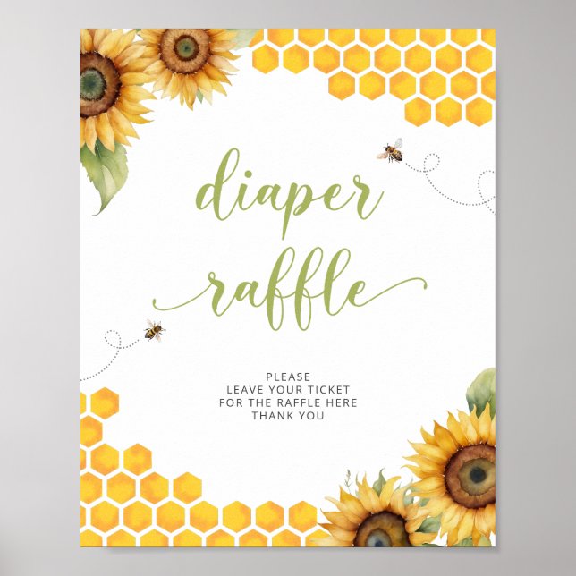 Poster Summer Honey Bee Chá de fraldas Fralda Raffle (Frente)