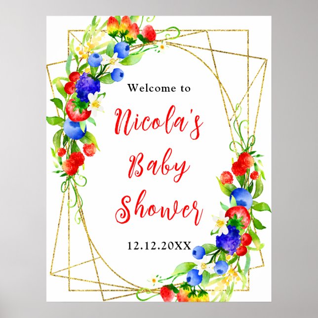 Poster Summer Mixed Berries Baby Shower Welcome (Frente)