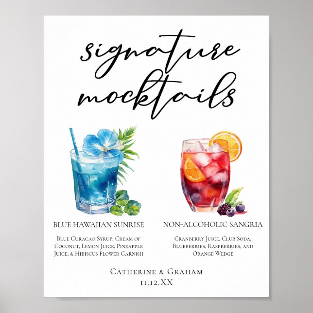 Poster Summer Mocktails Blue Hawaiian Menu Sangria (Frente)