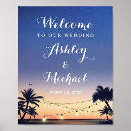 Poster Summer Palm Tree Beach String Luzes Sinal de Casam