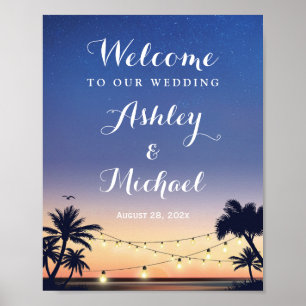 Poster Summer Palm Tree Beach String Luzes Sinal de Casam