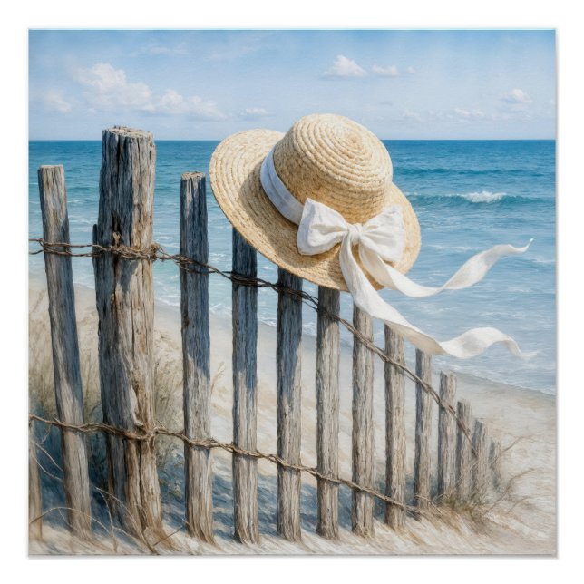 Póster Summer Straw Hat On Beach Fence (Frente)