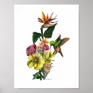 Poster Summer Sunbird em Arte de Muro de Buquê Floral Col