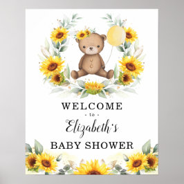 Poster Summer Teddy Bear Sunflower Wreath Welcome Baby