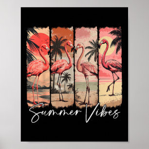 Poster Summer Vibes Beach Pink Flamingo Palm Tree Summer