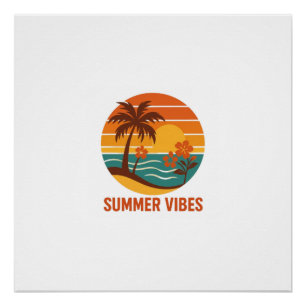 Póster Summer Vibes - Design brilhante, tropical e divert