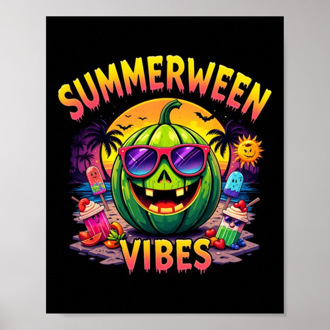 Poster Summer Watermelon Jack-o-lantern Summerween Vibes (Frente)