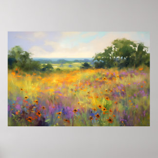 Poster Summer Wildflower Valley Landscape Bloart