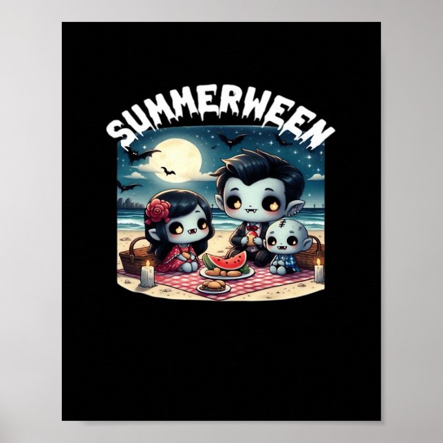 Poster Summerween Com Uma Família De Vampiros Na Praia  (Frente)