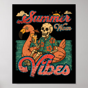 Poster Summerween Vibes Skeleton Flamingo Float Summer Ha