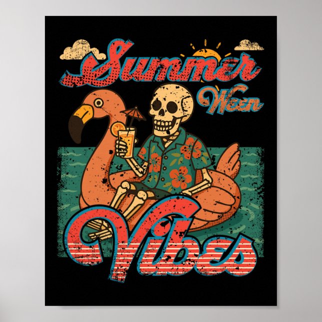 Poster Summerween Vibes Skeleton Flamingo Float Summer Ha (Frente)