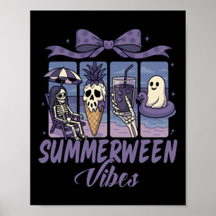 Poster Summerween Vibes Skeleton Ghost Beach Party Hallow