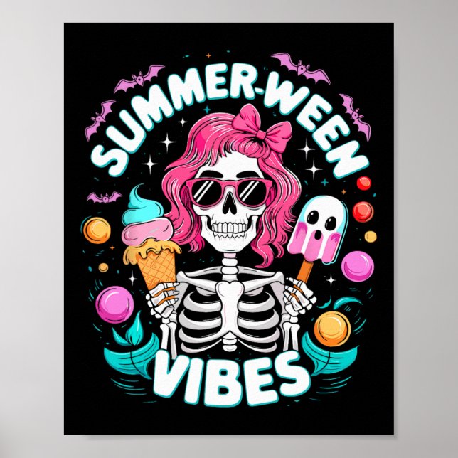 Poster Summerween Vibes Skeleton Spooky Vacation Hallowee (Frente)