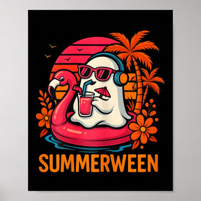 Poster Summerwin Funny Ghost Halloween Summer Flamingo B (Frente)